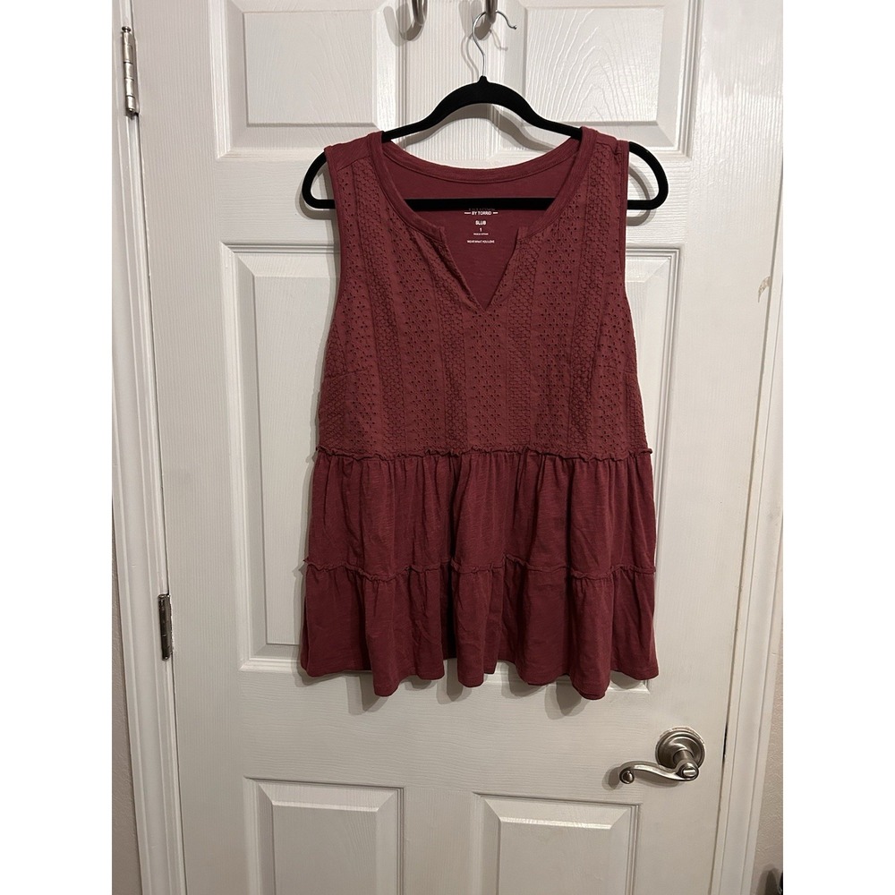 Torrid Vintage Slub 1 Notch Neck Lace Babydoll Tank Top Ruffle Boho Cottagecore - Picture 2 of 10